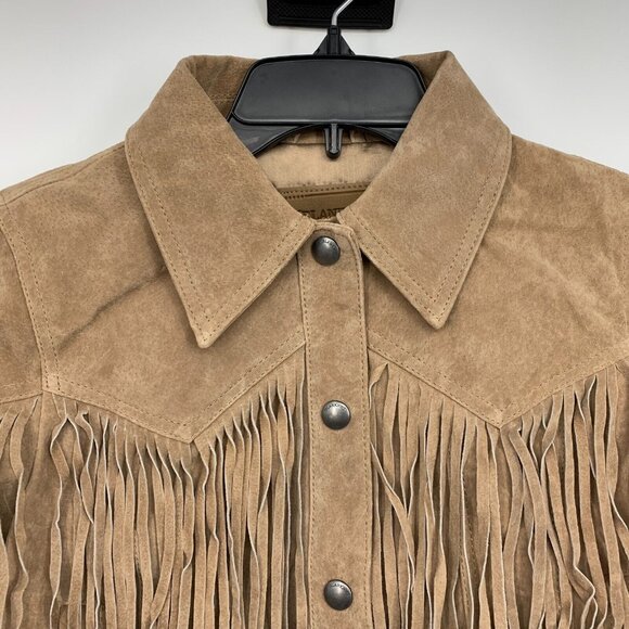 Blank NYC Jacket Fringe 100% Leather Almond Butter Button Front - Picture 6 of 13